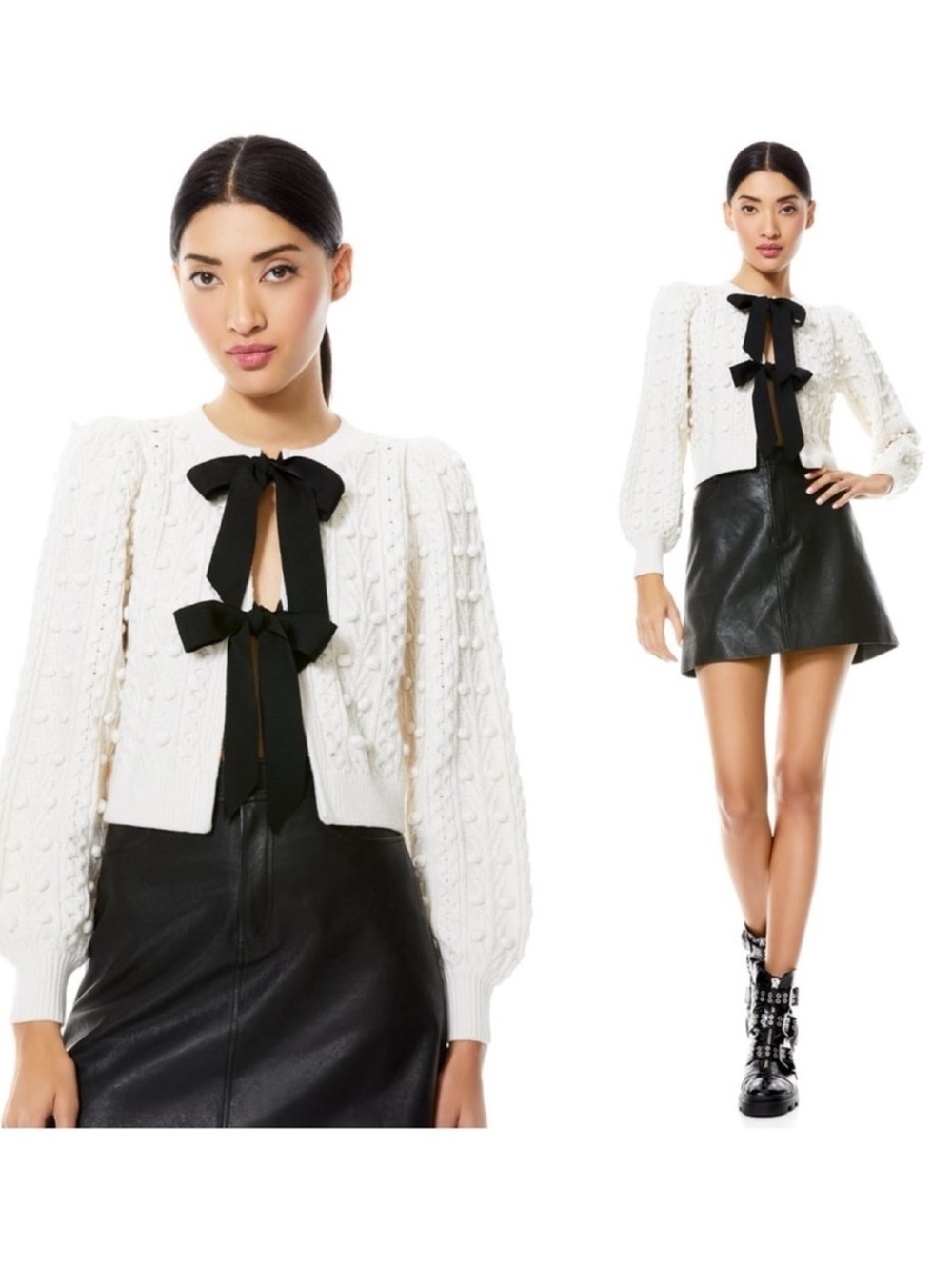 Alice + Olivia Kitty Puff-Sleeve Cardigan Size S​​